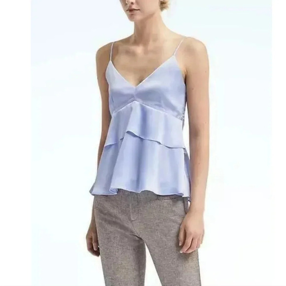 NWT Banana Republic Powder Blue Satin Silk Babydoll Cami Tank Top 4 Small Petite - Picture 2 of 9